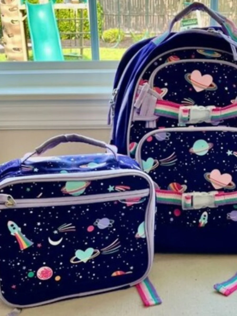 Pottery Barn Kids -Space Print Purple Large Backpack & Lunchbox Set